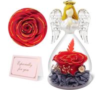 Yamonic Idee Regalo Donna Natale Rosa Eterna Regalo Mamma Natale, Rosa Stabilizzata con Angelo di Vetro, Angeli Custodi Regalo Nonna Natale, Statuette Angeli con Fiori Eterni Regalo Donna Compleanno