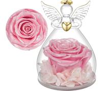 Yamonic Regali San Valentino per Lei,Rosa Stabilizzata Vera Regalo Donna,Rosa Eterna in Angel Cupola Regalo Mamma,Figurine di Angeli Regali Nonna,San Valentino Festa della Mamma Angelo Custode per Lei