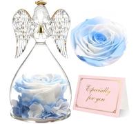 Yamonic Rosa Eterna Con Angelo di Vetro - Regalo per Donna, Mamma, Nonna - Rosa Stabilizzata, Statuette Con Fiori Eterni per Compleanno, Festa della Mamma, Natale