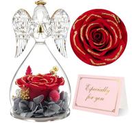Yamonic Rosa Eterna Regalo Donna, Rosa Stabilizzata con Angelo di Vetro per Mamma e Nonna, Statuette Angeli con Fiori Eterni per Festa della Mamma e Natale