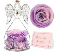 Yamonic Rosa Eterna Regalo Donna, Rosa Stabilizzata con Angelo di Vetro per Mamma e Nonna, Statuette Angeli con Fiori Eterni per Festa della Mamma e Natale