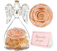 Yamonic Rosa Eterna Regalo Donna, Rosa Stabilizzata con Angelo di Vetro per Mamma e Nonna, Statuette Angeli con Fiori Eterni per Festa della Mamma e Natale