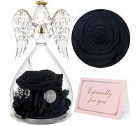 Yamonic Rosa Eterna Regalo Donna, Rosa Stabilizzata con Angelo di Vetro Regalo Mamma Compleanno, Angeli Custodi Regali Nonna, Statuette Angeli con Fiori Eterni Festa della Mamma Idee Regali Natale