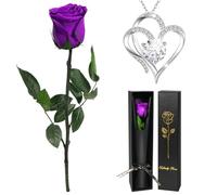 Yamonic Rosa Stabilizzata con Collana Regalo Donna, Vera Rosa Eterna con Steli Idee Regalo per Anniversario, Rosa Eterna Regalo Donna Compleanno, Natale San Valentino Regali per Lei