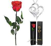 Yamonic Rosa Stabilizzata con Collana Regalo Donna, Vera Rosa Eterna con Steli Idee Regalo per Anniversario, Rosa Eterna Regalo Donna Compleanno, Natale San Valentino Regali per Lei