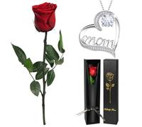 Yamonic Rosa Stabilizzata Regalo Mamma, Vera Rosa Eterna con Collana Argento 925, Rosa Eterna Stabilizzata con Steli,Regalo Compleanno Mamma, Regali Donna Natale San Valentino