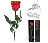 Yamonic Rosa Stabilizzata Regalo Mamma, Vera Rosa Eterna con Collana Argento 925, Rosa Eterna Stabilizzata con Steli,Regalo Compleanno Mamma, Regali Donna Natale San Valentino