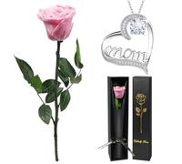 Yamonic Rosa Stabilizzata Regalo Mamma, Vera Rosa Eterna con Collana Argento 925, Rosa Eterna Stabilizzata con Steli,Regalo Compleanno Mamma, Regali Donna Natale San Valentino