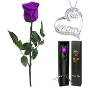 Yamonic Rosa Stabilizzata Regalo Mamma, Vera Rosa Eterna con Collana Mom,Regalo Compleanno Mamma, Rosa Eterna Stabilizzata con Steli,Regali Donna Natale San Valentino