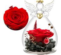 Yamonic Rosa Stabilizzata Vera Regalo Donna,Rosa Eterna in Angel Cupola Regalo Mamma,Figurine di Angeli Regalo Donna Compleanno,Regalo Nonna,Idee Regalo Natale Angelo Custode Festa della Mamma Regalo