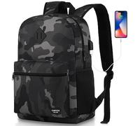 YAMTION Zaino da scuola da 43 cm, classico zaino per uomini e adolescenti, con porta di ricarica USB, per scuola superiore, università, ufficio, lavoro e viaggi