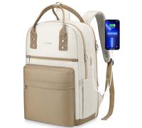 YAMTION Zaino Donna PC 15,6 Pollici,Zaini Ragazza Scuola Superiore e Media con Porta USB e Scomparto per Laptop,Beige