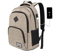 YAMTION - Zaino per laptop, per la scuola, per adolescenti, con porta di ricarica USB, per università, viaggi, scuola, lavoro, ufficio, beige