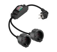 YANBORONSN Cavo di prolunga a doppia presa, cavo di alimentazione a contatto protettivo da 1 a 2, distributore a Y, cavo impermeabile per uso interno ed esterno (90 gradi, nero, Con interruttore)