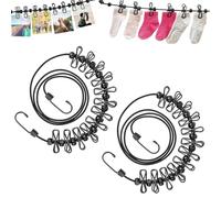 YanBous 2 Pezzi Corda da Stiro Elastica Portatile per Campeggio e Viaggio, Regolabile da 180 a 360 cm, Inclusi 12 Mollette e 13 Fibbie di Posizionamento, Ideale per Outdoor, Vacanza, Camper