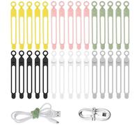 YanBous 30 Pezzi Fascette in Silicone Riutilizzabili - Organizzatore di Cavi in 6 Colori, Corda Elastica per Casa, Ufficio, Cucina, Scuola - Gestione e Conservazione dei Cavi