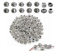 YanBous 70 Pezzi Perline in Metallo Argento Antico, 7-11mm, Distanziatori Tibetani, Perle Filigranate Rotonde con Grande Foro, Set di Perline Fai-da-Te per Creazione di Gioielli, Braccialetti, Collane
