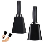 YanBous Campana da mucca in acciaio, set da 2, campane da 25,4 cm con manico, campane a mano per partite di calcio, feste, fattoria, eventi sportivi, giochi a mano, strumenti musicali (nero).