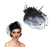 YanBous Elegante Fascia Vintage Nera Con Velo E Piume - Cappello Pillbox Retro Degli Anni '50 Per Matrimoni, Tea Party E Occasioni Festive - Copricapo Da Donna Per Apparizioni Eleganti