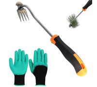 YanBous Estirpatore di erbe infestanti, attrezzo per la rimozione delle erbacce a mano, dispositivo per la rimozione delle erbacce, attrezzo da giardino, raschietto per erbacce con manico, con guanti
