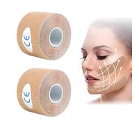 YanBous Nastro Lifting per il Viso, 2 Rotoli - 2,5CM*5M Cerotti Anti-Rughe, Nastro Kinesiologico Multifunzionale ad Alta Elasticità per il Rassodamento della Pelle, Fascia Lifting Miofasciale, Beige