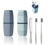 YanBous Set da Viaggio per l'Igiene Dentale 5 Pezzi - Include 2 Bicchieri da Viaggio, 2 Spazzolini, 1 Pettine - Ideale per Viaggi, Campeggio e Viaggi d'Affari (Grigio & Verde)