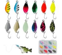 YanBous Set di 12 esche per trota, con scatola portaoggetti, 2,5 g esche da cucchiaio, spinner, pesca alla trota, esca da cucchiaio, gancio singolo, esca con paillettes per luccio
