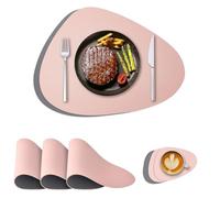 YanBous Set di Tovagliette da Tavola Lavabili, 6 Pezzi con Sottobicchieri per Casa, Cucina, Ristorante e Hotel - Rosa/Grigio