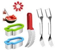 YanBous Set estivo per anguria 5 pezzi: Affettatrice per meloni in acciaio inossidabile, cucchiaio per anguria, stampo per ghiaccio, ideale per cucina, famiglia, festa e campeggio