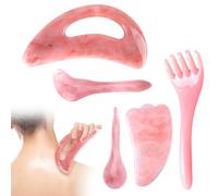 YanBous Set Gua Sha, 5 pezzi trattamento Gua Sha viso con pietra di giada, massaggio Gua Sha, strumenti Gua Sha viso, set di strumenti per massaggio con, cura della pelle, muscoli del corpo(rosa)