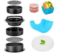 YanBous Set Pressa per Hamburger 3-in-1, include Supporto Retraibile per Hamburger e 100 Dischi di Carta Cerata, ideale per Hamburger Ripieni, Mini Burger e Altro