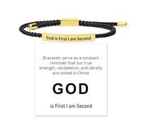 YANCHUN Braccialetto con scritta "God Is First I Am Second God Is First", regolabile, gioiello ispiratore, regalo cristiano, motivazionale, alla moda, Grande, Acciaio inossidabile, Nessuna pietra