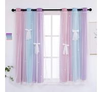 Yancorp Tende per camera da letto di ragazze e bambini, tenda colorata per finestra, lunghezza 160 cm, occhielli oscuranti, 2 strati (rosa viola, larghezza 86 x lunghezza 160 cm)
