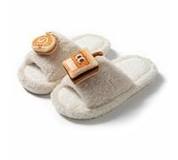 Yancremio Donna Autunno E Inverno Carino Cartone Animato Pane Forma Peluche Open-toe Pantofole Da Donna Casual Caldo Confortevole Traspirante Casa Pantofole (Bianco,38-39)