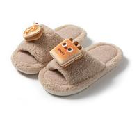 Yancremio Donna Autunno E Inverno Carino Cartone Animato Pane Forma Peluche Open-toe Pantofole Da Donna Casual Caldo Confortevole Traspirante Casa Pantofole (Kaki,40-41)