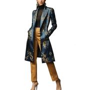 Yancremio Giacca Da Donna Retrò Elegante Di Lusso in Raso Stampato Di Media Lunghezza - Moda Casual Per Ufficio E Business Con Colletto A Revers E Bottoni in Stile Retrò Da Palazzo (Blu,S)