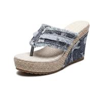 Yancremio Sandali Con Zeppa in Denim A Punta Aperta Da Donna Infradito in Denim Con Plateau Sandali Con Zeppa Per Vacanze Estive Al Mare (Blu-grigio,40)