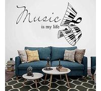 YANDAOFANG Adesivo da Parete Rimovibile Nero - Music is My Life Adesivo da Parete, Adatto per Studio Musicale o Soggiorno, Crea un'atmosfera Musicale, 82 x 54 cm
