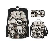 YANDM Molti Cool Retro Skull Head Graphics Backpack 3 Pcs Set Viaggio Escursionismo Leggero Laptop Pencil Case Borsa termica per il pranzo per le donne, Teschio messicano., Taglia unica