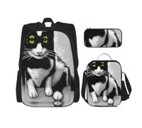 YANDM Torre Eiffel Parigi 3 pezzi Set Viaggi Escursionismo Leggero Laptop Pencil Case Borsa termica per il pranzo per le donne, Gatti bianchi e neri., Taglia unica