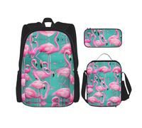 YANDM Zaino magico per chitarra elettrica, set da 3 pezzi, per viaggi, escursionismo, leggero, per laptop, borsa termica per il pranzo da donna, Deliziosi fenicotteri rosa., Taglia unica