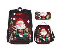 YANDM Zaino magico per chitarra elettrica, set da 3 pezzi, per viaggi, escursionismo, leggero, per laptop, borsa termica per il pranzo da donna, Buon Natale Babbo Natale Regalo, Taglia unica