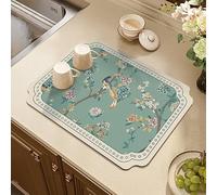 YANFDACAI Tappetino scolapiatti elegante per lavello da cucina e bancone, tappetino assorbente per piatti, tazze e utensili, 40,6 x 61 cm (uccelli che tessono foresta fiorita)