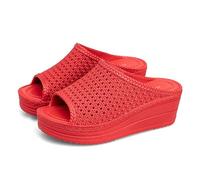 YANG11FAN Ciabatte da Doccia Pendenza da donna con pantofole dal fondo spesso Muffin da spiaggia casual estivo femminile con pantofole con tacco alto Moda all'aperto Ciabatte da Bagno(Red,36)