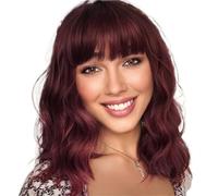 YANG11FAN Parrucca da Donna con Capelli Ricci Lunghi e Frangia ondulata, Versatile for Gli spostamenti quotidiani Matrimoni(Red)