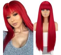 YANG11FAN Parrucca da donna, set di capelli lunghi e lisci con frangia, adatta per l'uso quotidiano in feste e matrimoni (rosso)