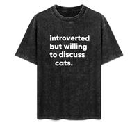 YANGDUJUN Introverted But Willing to Discuss Cats Mens T-Shirt Casual Cotton Unisex Black Tees Tops L