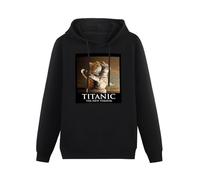 YANGDUJUN Titanic Chat Parodie Drôle Amusant Leonardo Dicaprio Iceberg Mens Hoodies Casual Cotton Unisex Black Sweatshirts L