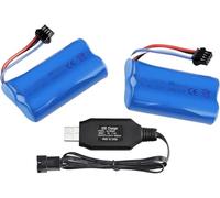 Yangers Confezione da 2 batterie ricaricabili agli ioni di litio da 7,4 V, 2000 mAh, 15 C, SM-4P, connettore con caricatore USB, set per auto radiocomandate, fuoristrada, camion, ponticello, veicolo