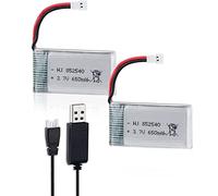 Yangers Confezione da 2 batterie ricaricabili RC da 3,7 V, 1S, 650 mAh, 25 C, XH2.54, connettore con caricatore USB, set per Syma RC auto fuoristrada, camion, ponticello, veicolo Drift Monster Toys